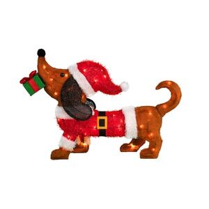18" Inch Christmas Wiener Dog Dachshund in Santa Suit w/Gift Yard Art Decoration